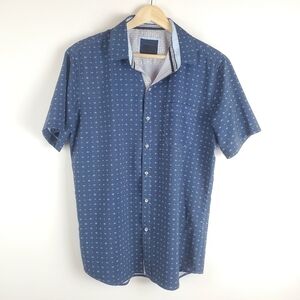 Nomad Small Short Sleeve button‎ up Shirt Stretch blue preppy frat